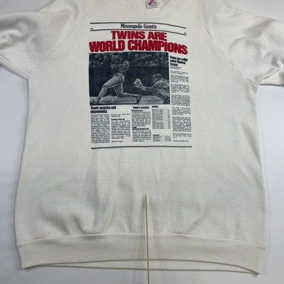 Vintage Minnesota Twins World Champions Newspaper Crewneck Sweatshirt XL MLB