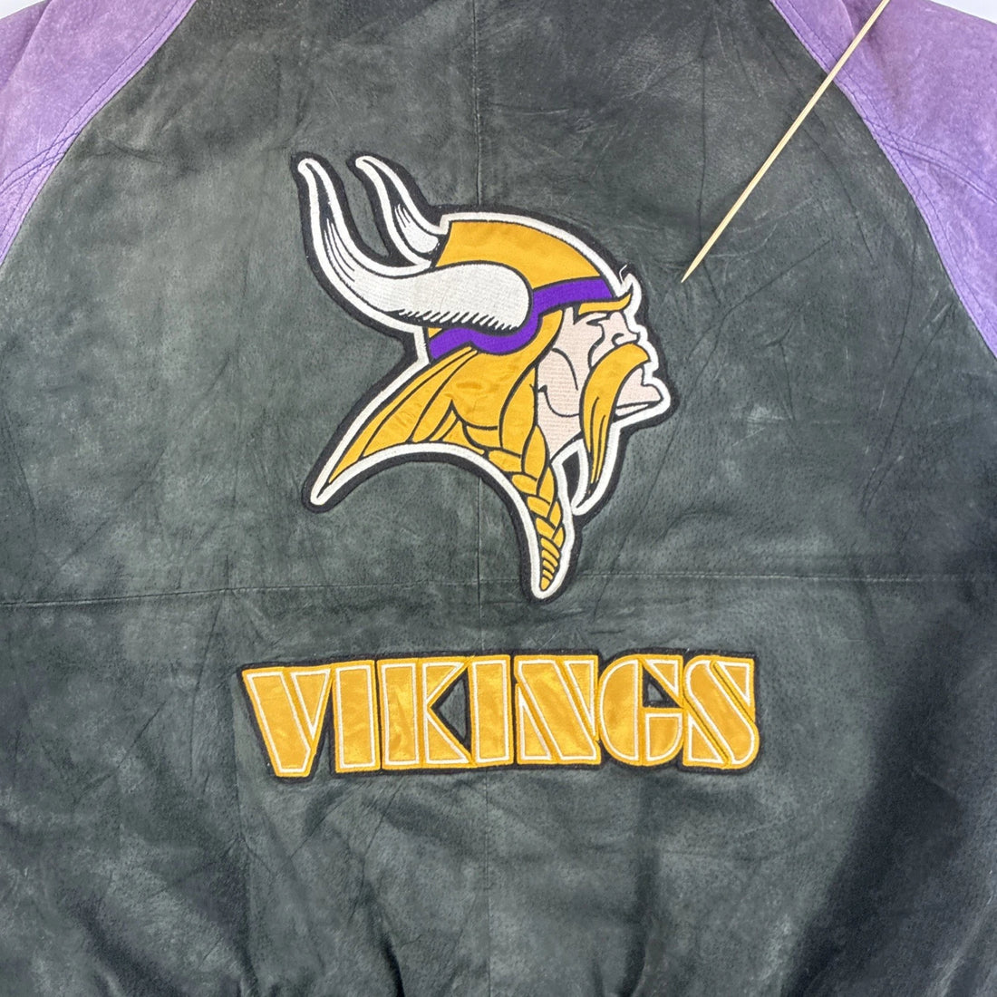 Minnesota Vikings Leather Suede Varsity Bomber Jacket Size Large NFL
