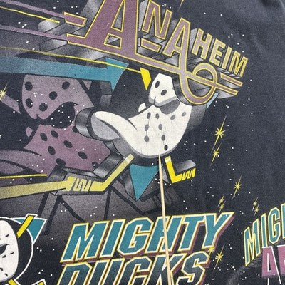 Vintage Anaheim Mighty Ducks Bulletin T-Shirt One Size 90s All Over Print NHL