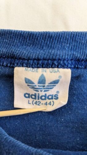 Vintage Adidas Trefoil T-Shirt Size Large Blue Double Sided 80s