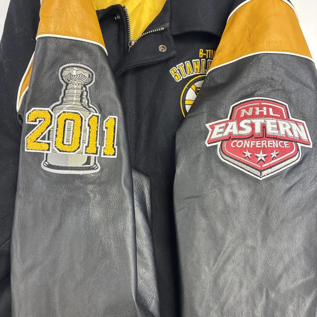 Boston Bruins Stanley Cup G-III Carl Banks Leather Wool Varsity Jacket 4XL NHL
