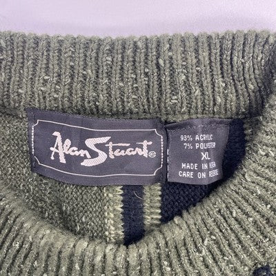 Vintage Alan Stuart 3D Knit Crewneck Sweater Size XL Green Coogi Style