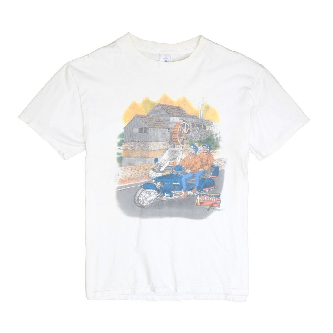 Vintage America Tour Motorcycle T-Shirt Size Large White 1995 90s