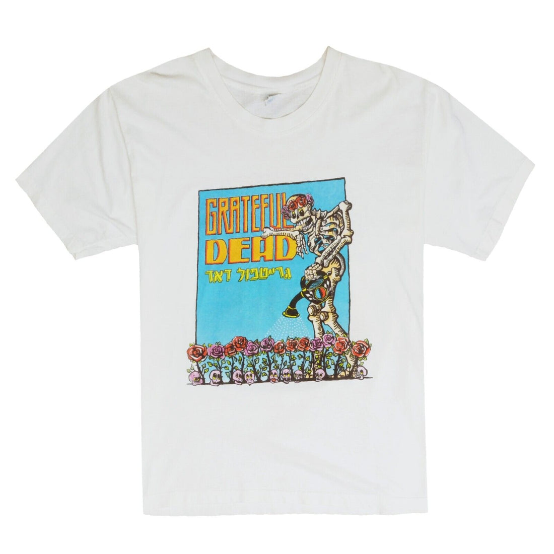 Vintage Grateful Dead Israel Tour T-Shirt Size XL White Band Tee Skull 90s