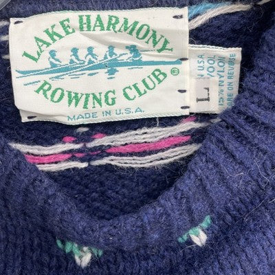 Vintage Lake Harmony Rowing Club Wool Knit Crewneck Sweater Size Large
