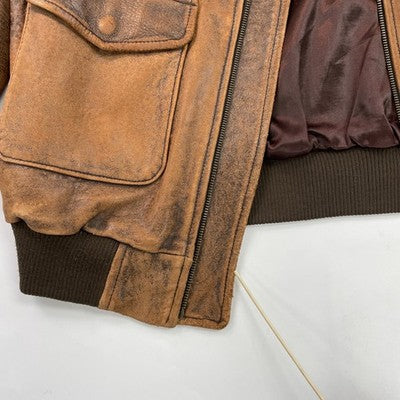 Vintage Roger Edwards Leather Bomber Jacket Size Large Brown
