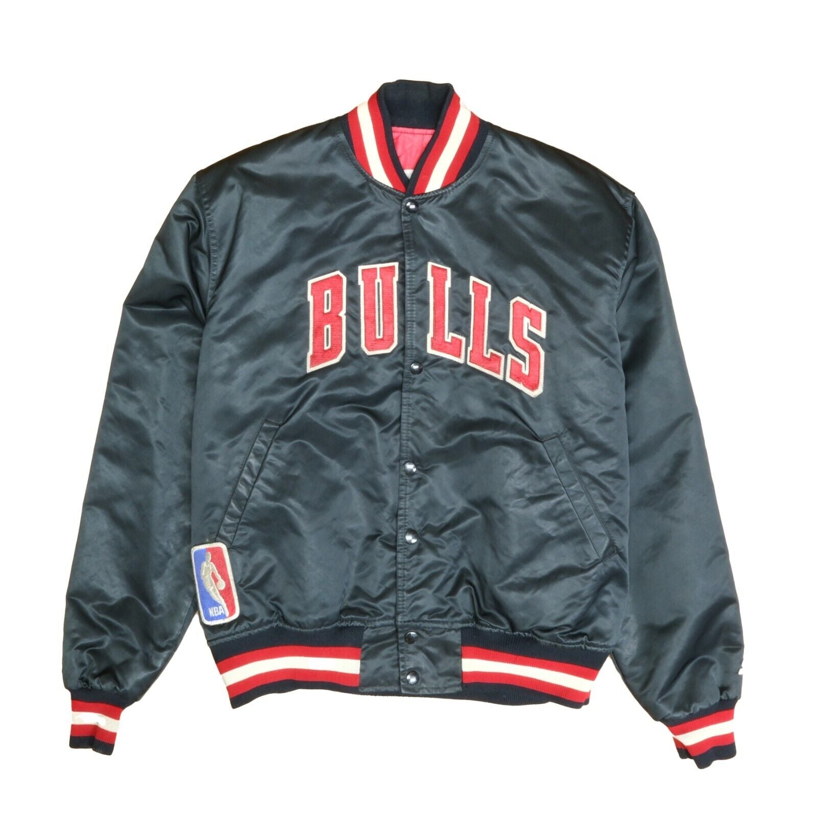 Vintage Chicago Bulls Starter Satin Bomber Jacket Size Large Black