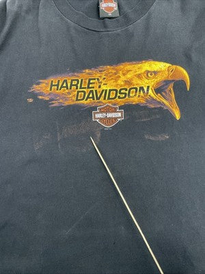Vintage Harley Davidson Motorcycles Flame Eagle Long Sleeve T-Shirt 2XL Black