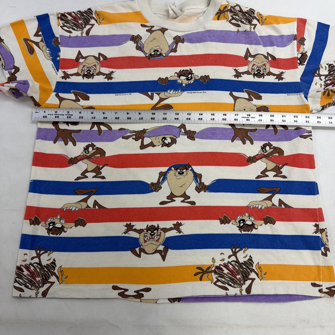 Vintage Taz Looney Tunes T-Shirt Size XL All Over Print Striped 90s