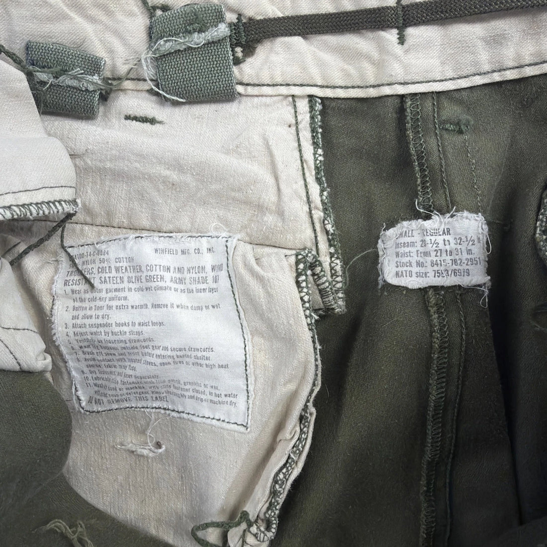 Vintage OG 107 Sateen Cold Weather Trousers Pants Size Small Green