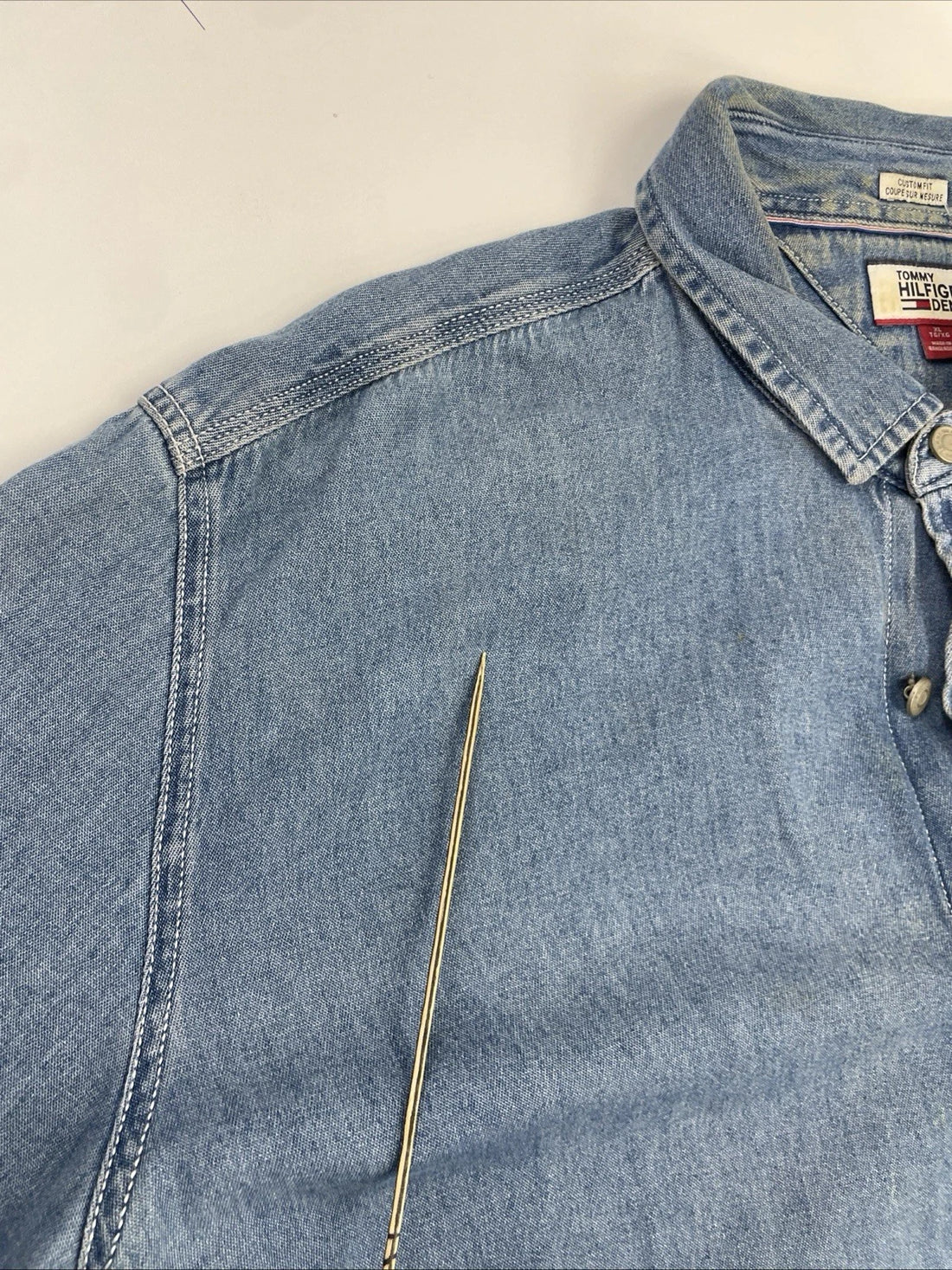 Tommy HIlfiger Flag Pocket Denim Button Up Shirt Size XL