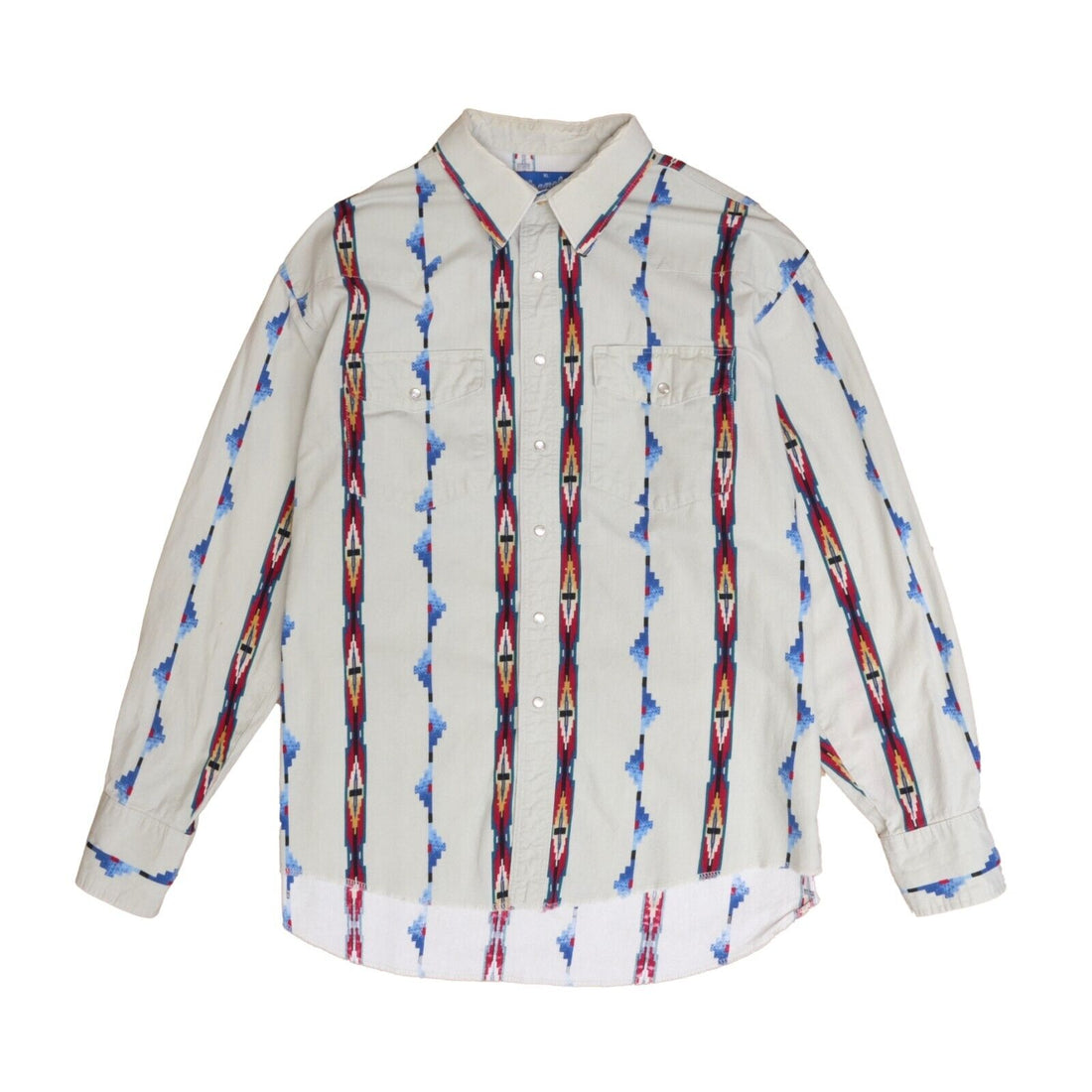 Vintage Wrangler Western Pearl Snap Long Sleeve Shirt Size XL Aztec