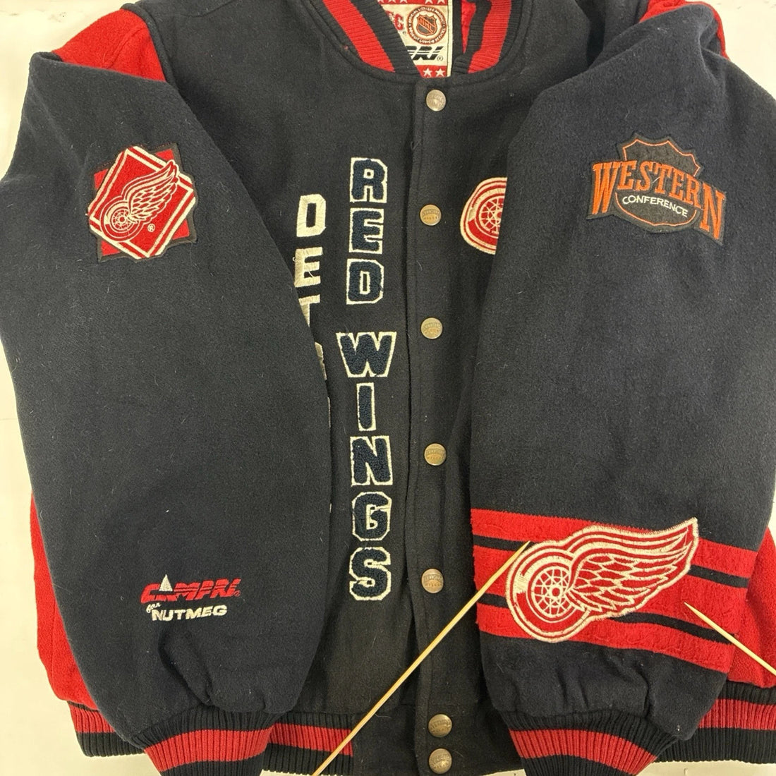 Vintage Detroit Red Wings Nutmeg Wool Varsity Jacket Size Large NHL