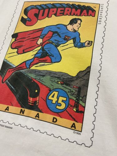Vintage Superman Stamp DC Comics Roots T-Shirt Size Large White 1995 90s