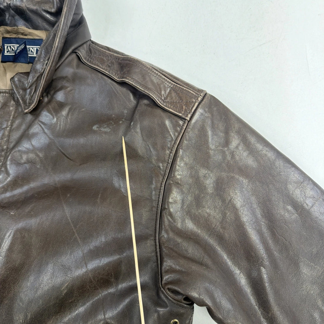 Vintage Lands End Leather Bomber Jacket Size Large Tall Brown