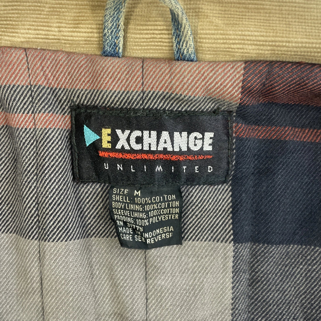 Denim Jacket Size Medium Plaid Lined Corduroy Collar
