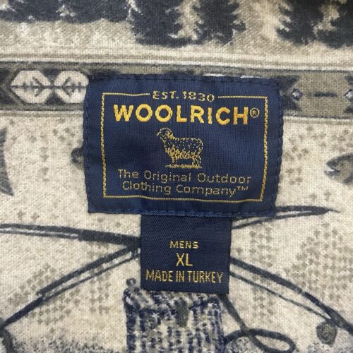 Vintage Woolrich Fishing Button Up Shirt Size XL All Over Print