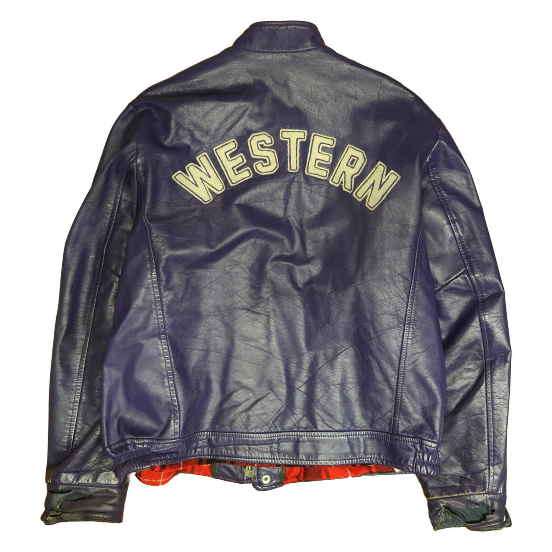 Vintage Western Letterman Leather Varsity Jacket Size Large Purple Blanket Lined