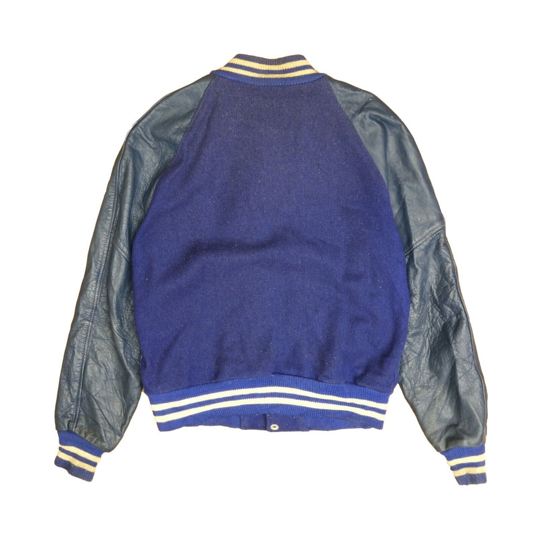 Vintage Letterman Leather Wool Varsity Bomber Jacket Size Small Blue