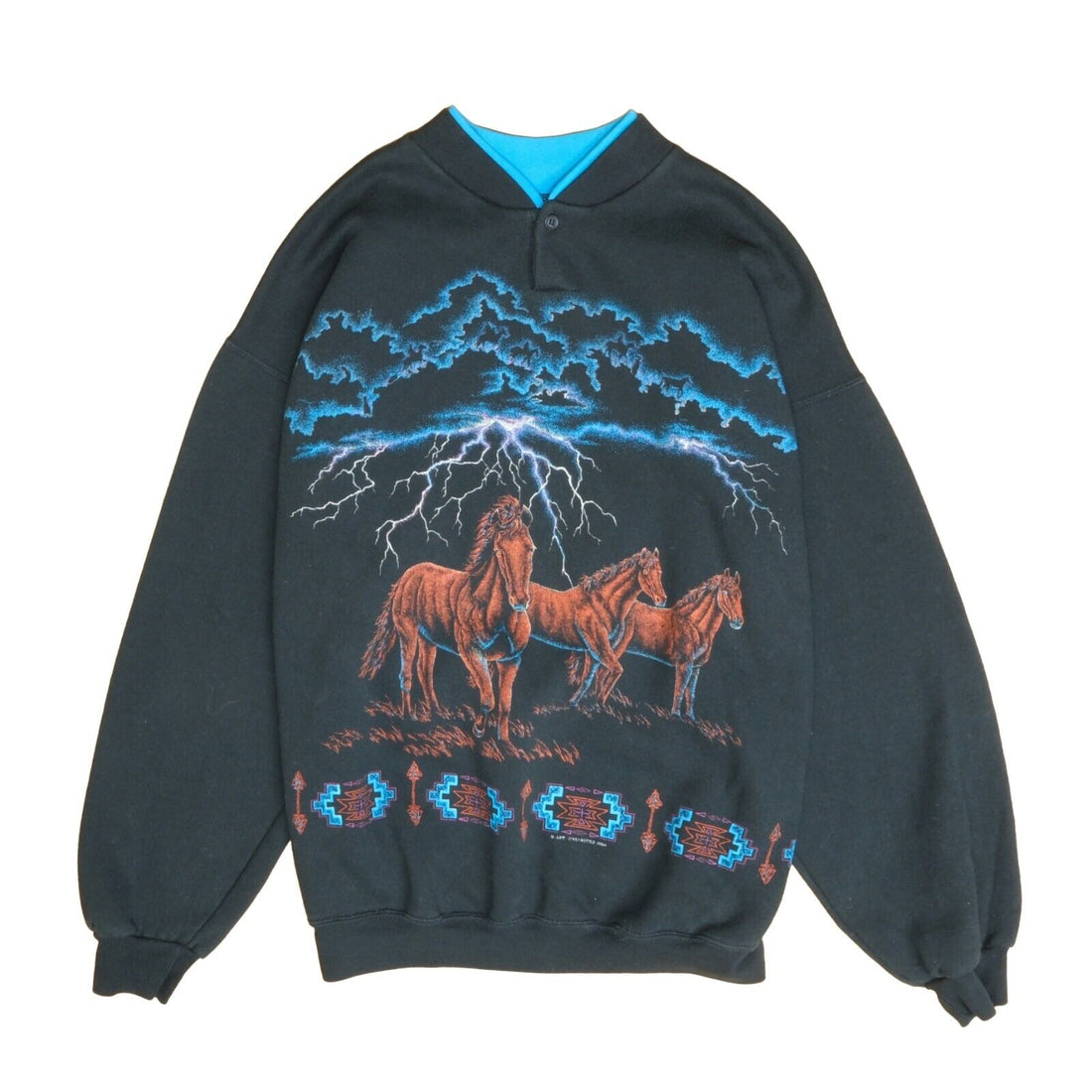 Vintage Horse Lightning Sweatshirt Size Large Aztec Western Nature Thunder