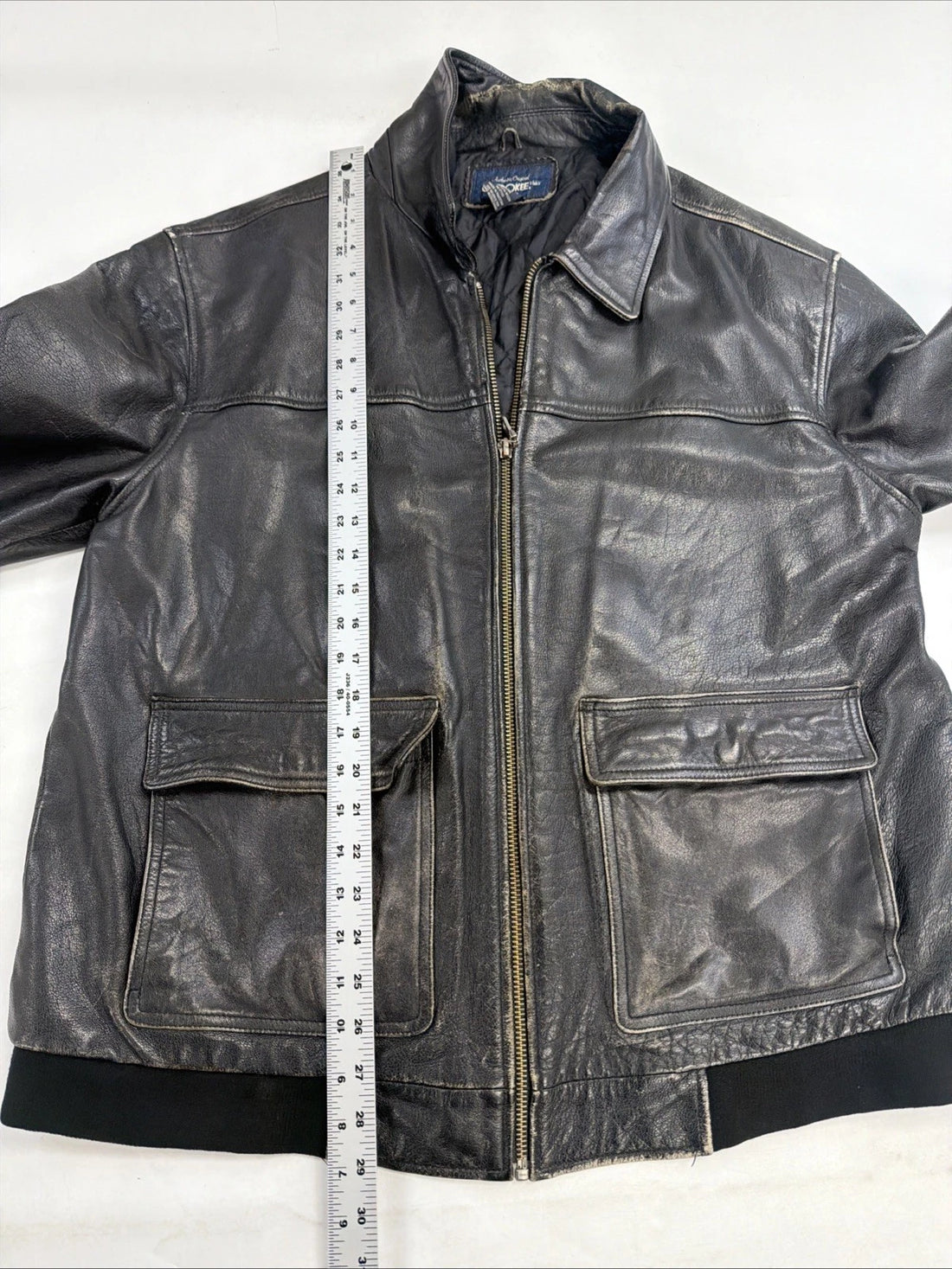 Vintage Cherokee Leather Bomber Jacket Size Large Black