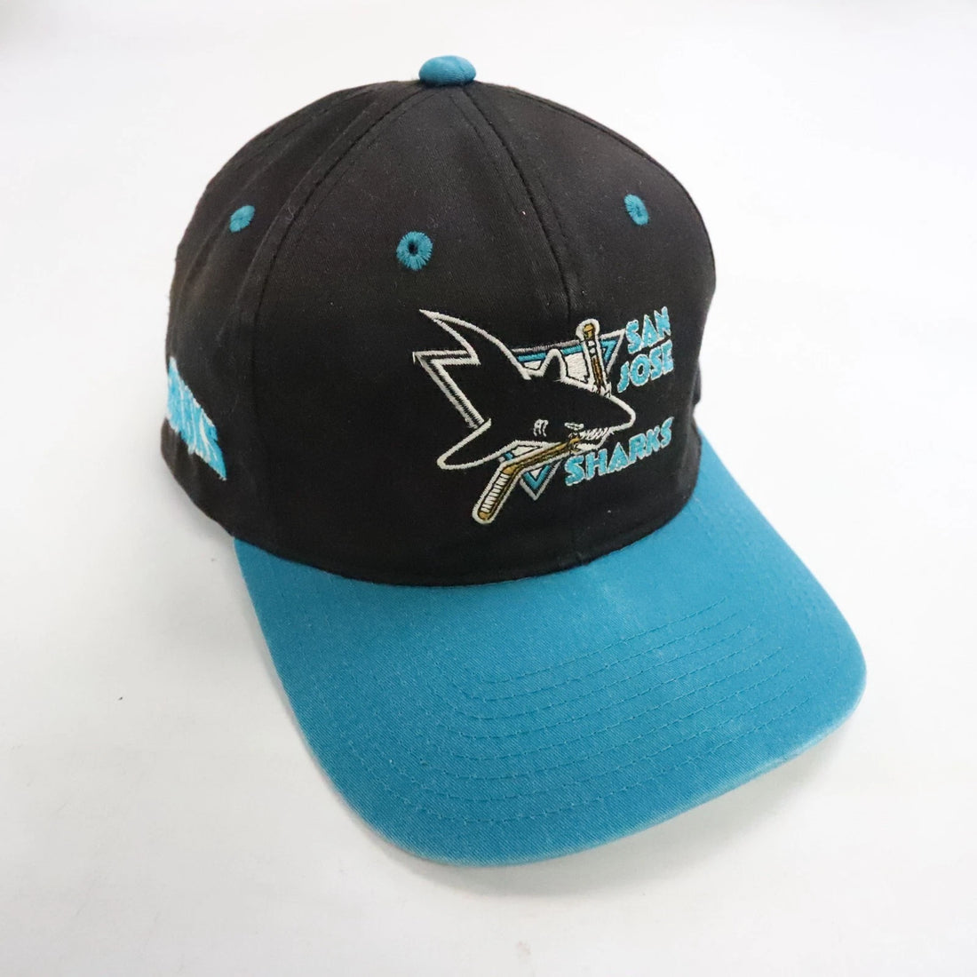 Vintage San Jose Sharks Blockhead Snapback Hat OSFA 90s NHL