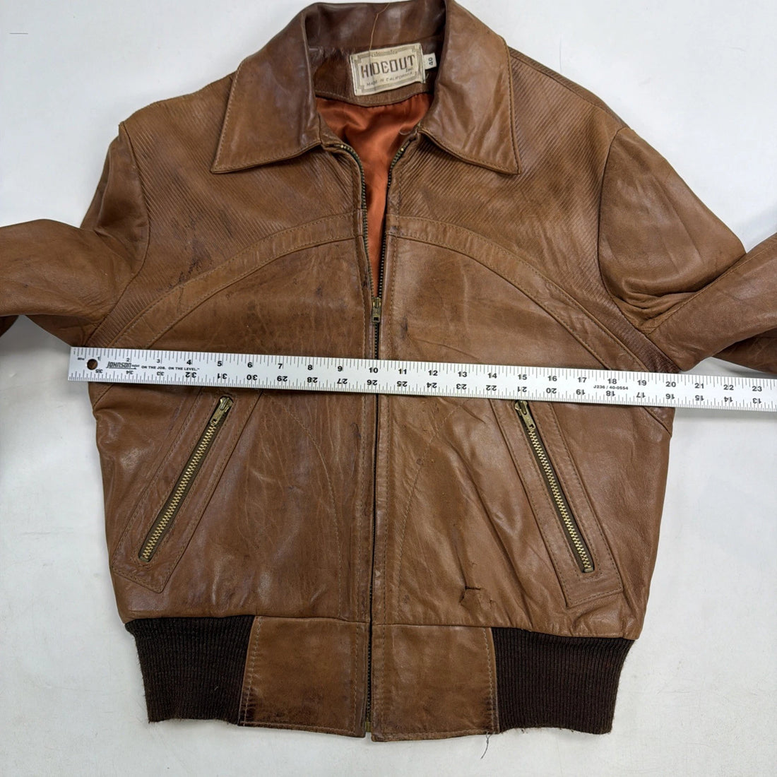 Vintage Hideout Leather Jacket Size 40 Brown Talon Zip 1950s 50s