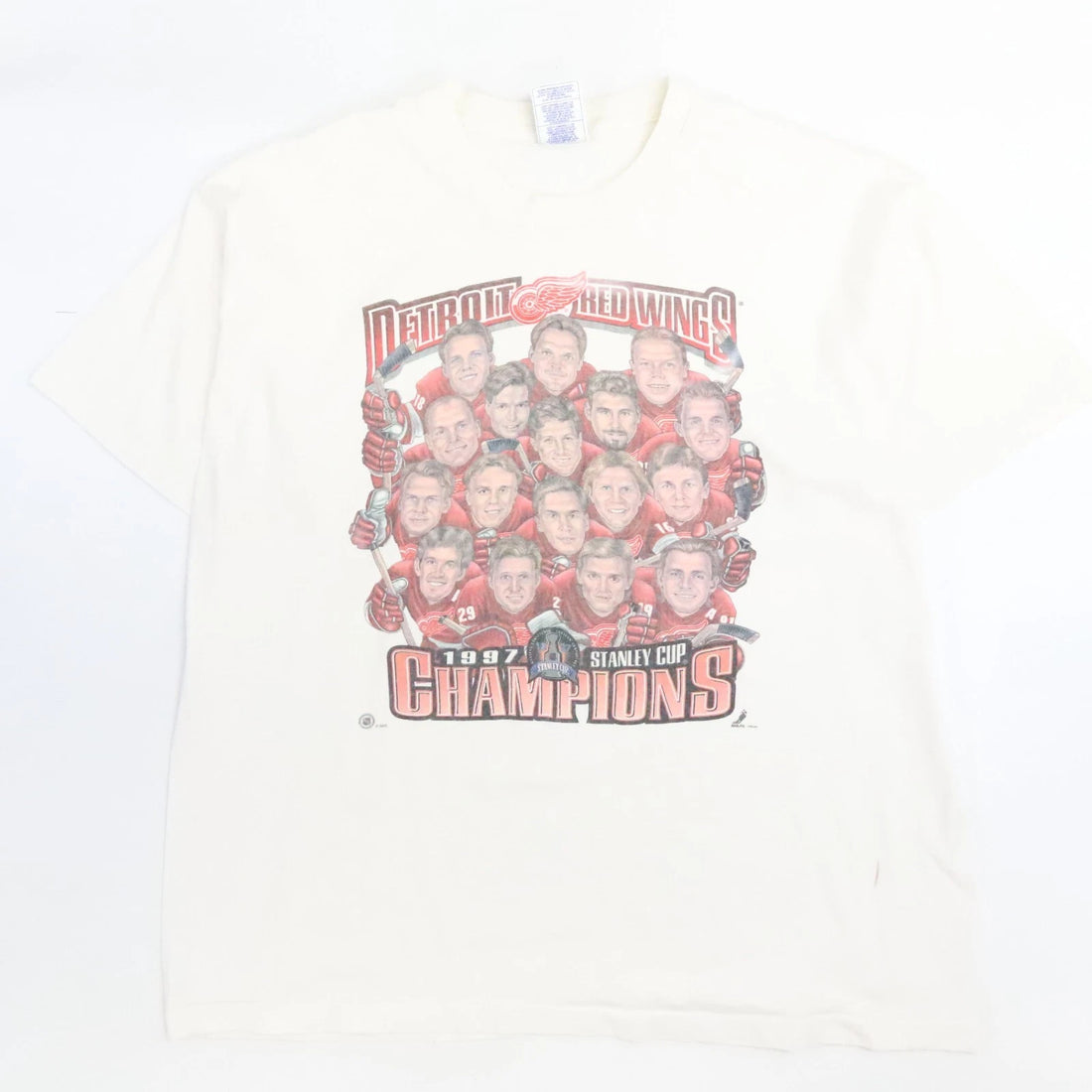 Vintage Detroit Red Wings 1997 Stanley Cup Champions Caricature T-Shirt 2XL NHL