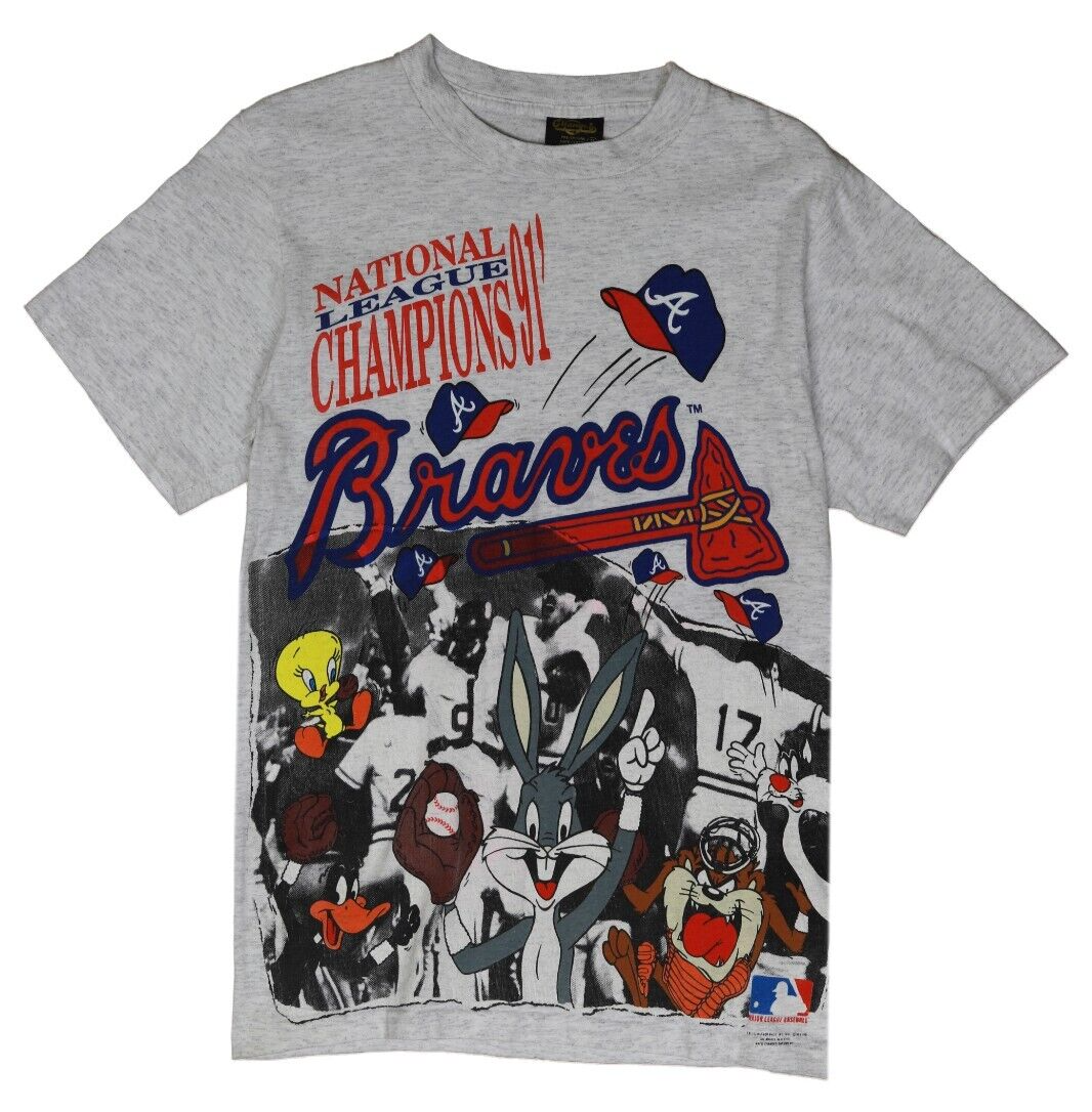 Vintage Atlanta Braves Looney Tunes T-Shirt Size Medium 1991 90s MLB
