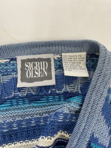 Vintage Sigrid Olsen Cardigan Sweater Size Large Blue Coogi Style