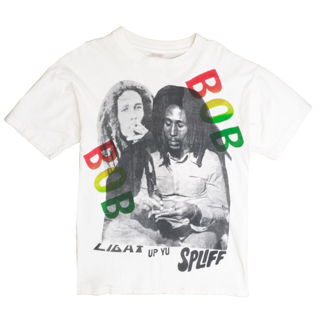 Vintage Bob Marley Light Up Yu Spliff T-Shirt Size Large White Rasta Jamaica 90s