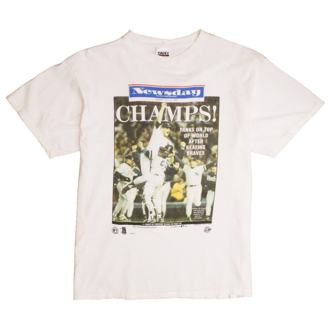 Vintage New York Yankees Champs Newspaper T-Shirt Size XL 1996 90s MLB