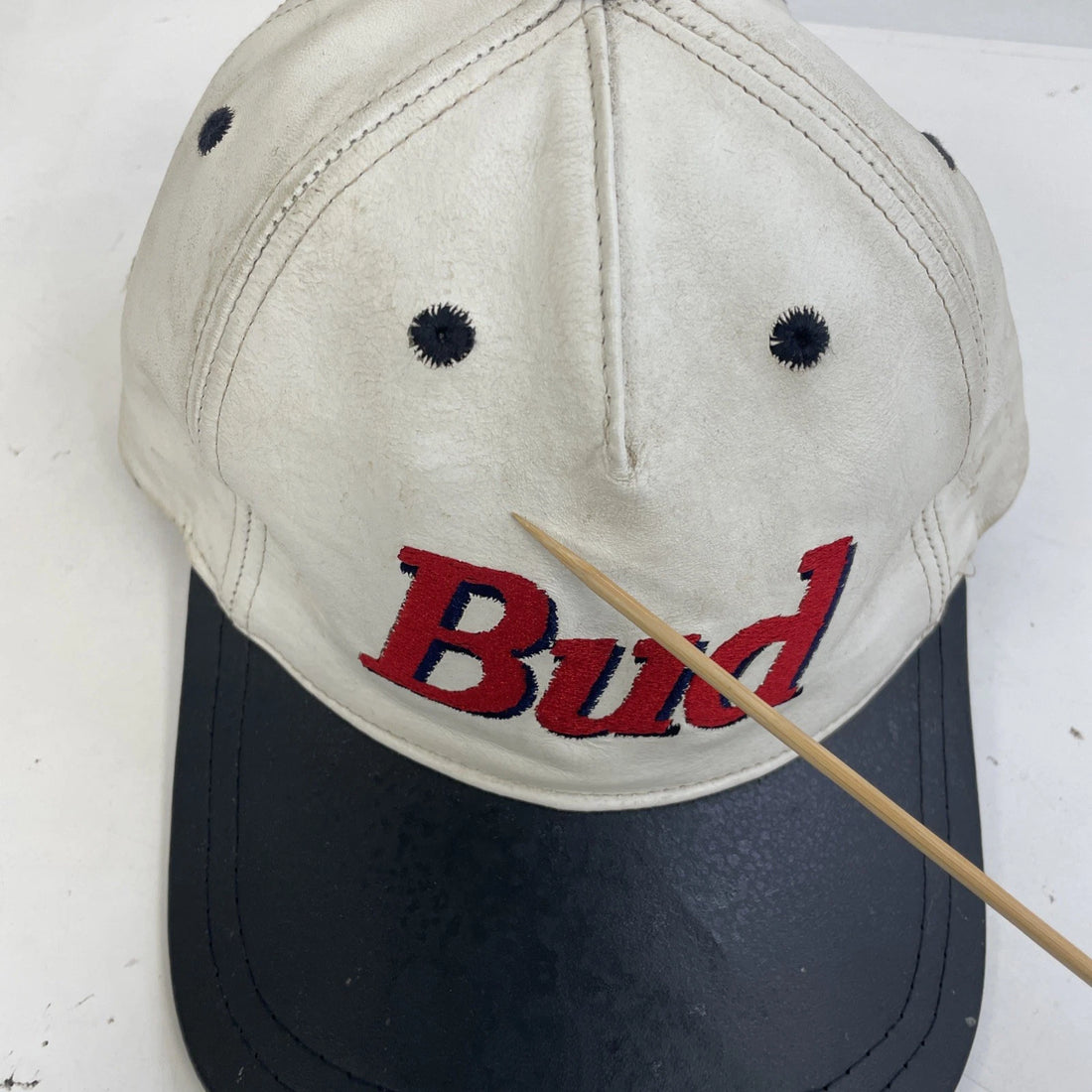 Vintage Budweiser Bud Beer Leather Hat Cap OSFA
