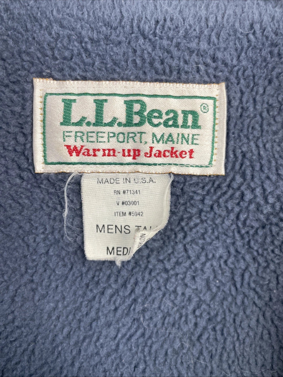 Vintage L.L. Bean Warm Up Fleece Lined Bomber Jacket Size Medium Tall Blue