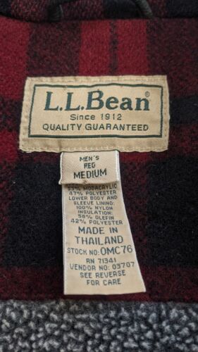 Vintage L.L. Bean Hunting Wool Parka Coat Jacket Size Medium Red Plaid