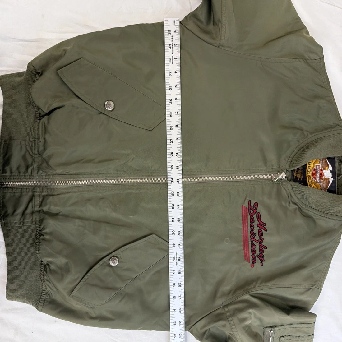 Harley Davidson Motorcycles Bomber Jacket Size Small Green Embroidered