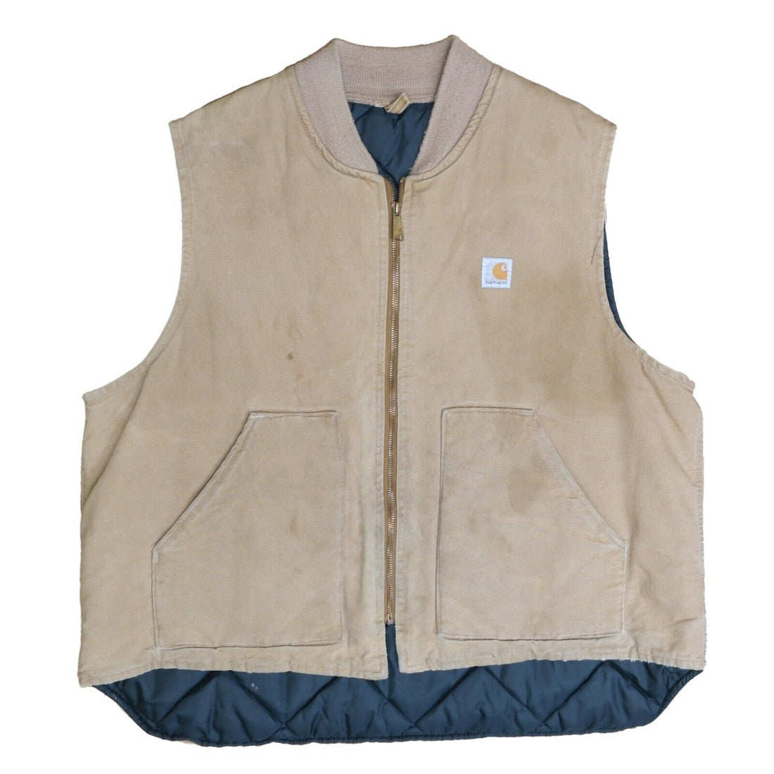 Vintage Carhartt Canvas Work Vest Jacket Size XL Tan Khaki