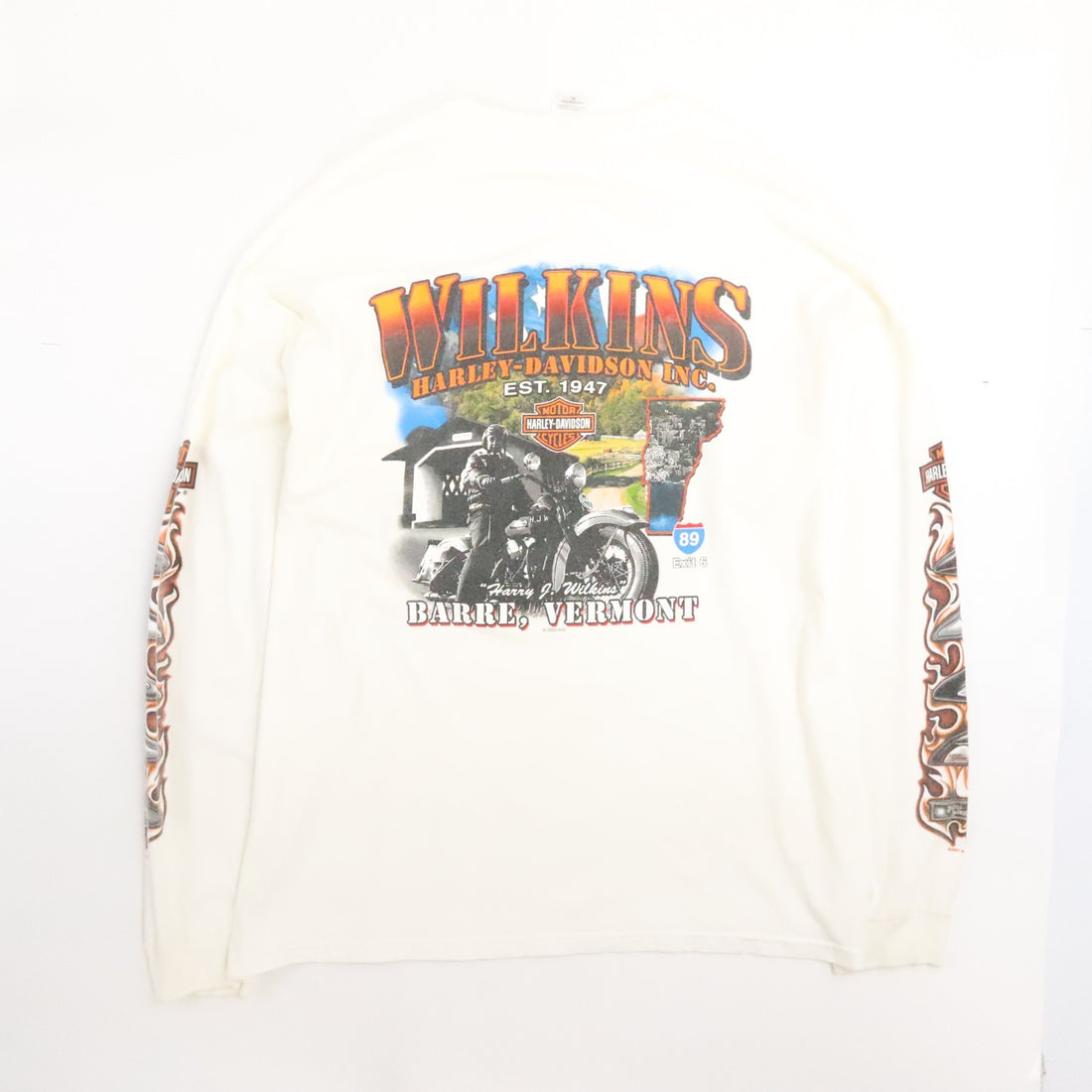 Harley Davidson Motorcycles Flame Long Sleeve T-Shirt XL White