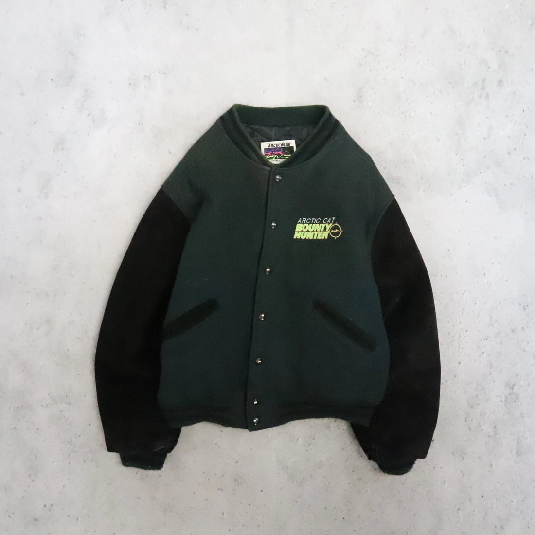 Vintage Arctic Cat Bounty Hunter Suede Wool Varsity Jacket Size Large