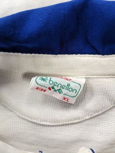 Vintage Benetton Rugby Long Sleeve Shirt Size XL White Blue 80s