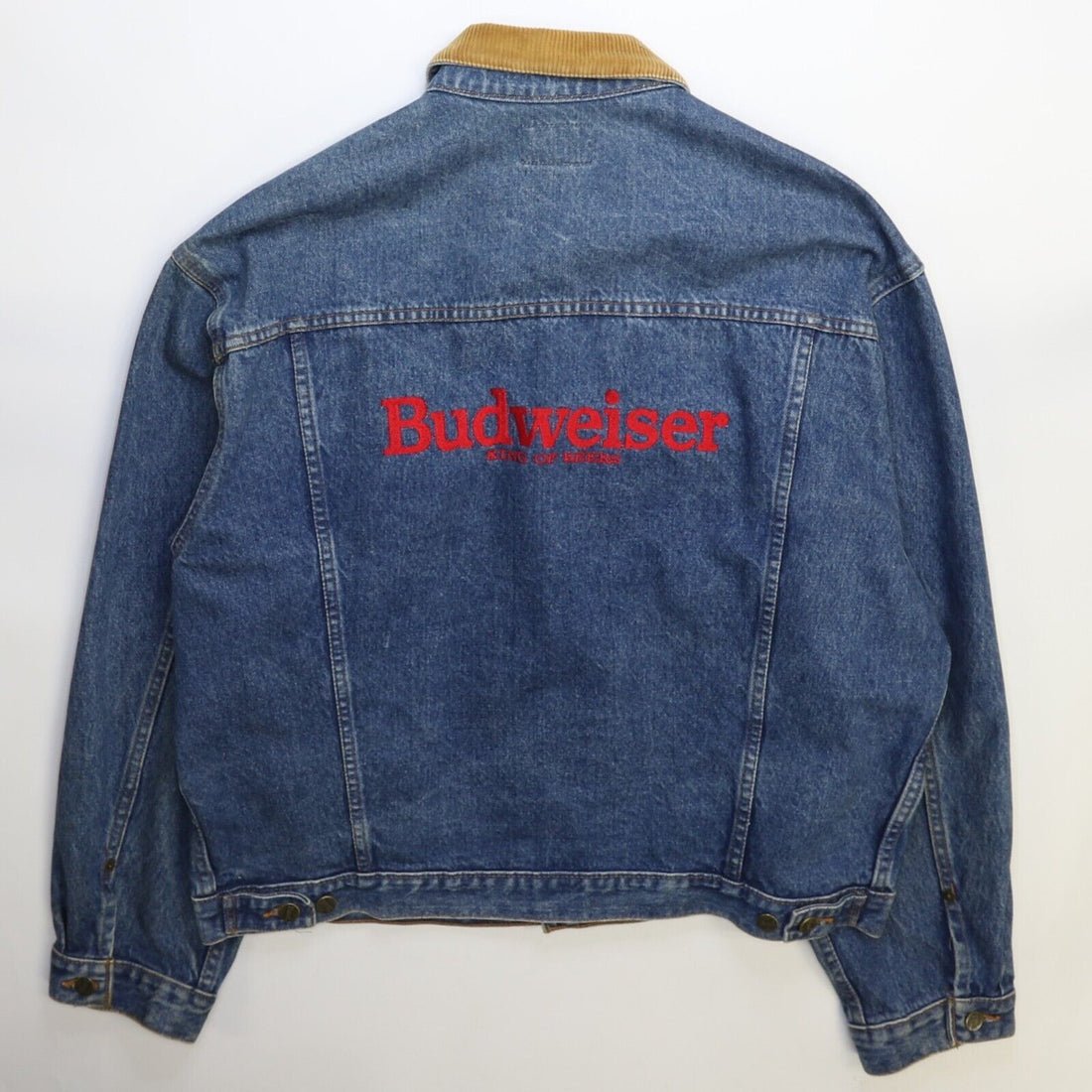 Vintage Budweiser King Of Beers Denim Trucker Jacket Size XL Promo