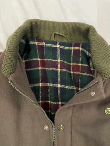 Vintage Lacoste Wool Leather Varsity Bomber Jacket Size Large Plaid Lined