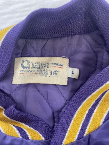 Vintage Minnesota Vikings Chalk Line Satin Bomber Jacket Size Large NFL