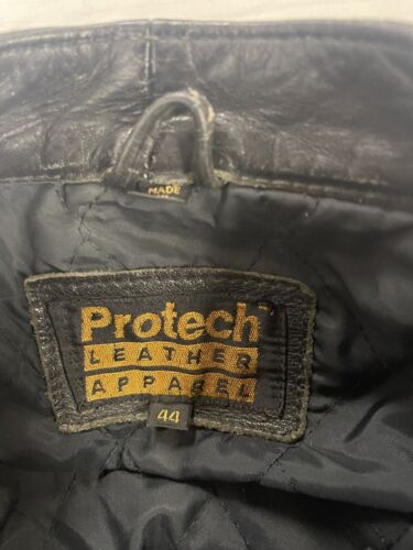 Vintage Protech Leather Cafe Racer Motorcycle Jacket Size 44 Black