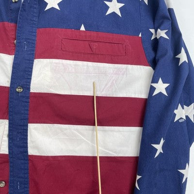 Vintage Wrangler Western USA Flag America Button Up Shirt Large All Over Print