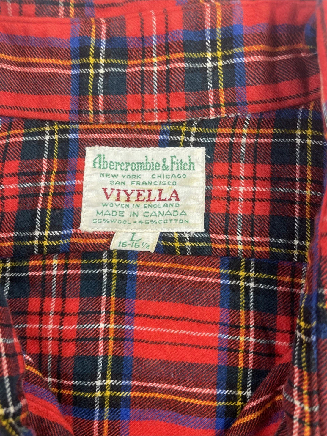 Vintage Abercrombie & Fitch Viyella Wool Button Up Shirt Size Large Red Plaid