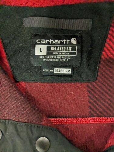 Carhartt Anorak Fleece Jacket Size Large Red Plaid Relaxed Fit