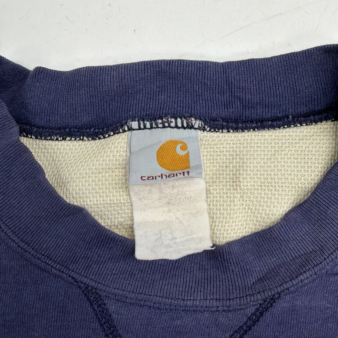 Vintage Carhartt Crewneck Sweatshirt Size 2XL Waffle Thermal Lined Blue