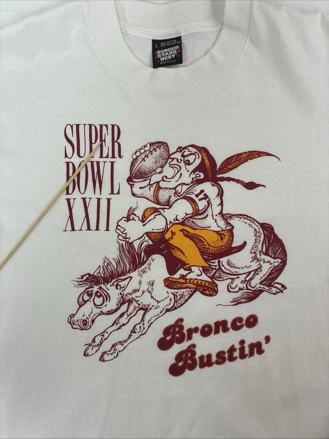 Vintage Super Bowl XXII Bronco Bustin' T-Shirt Size Large 80s NFL