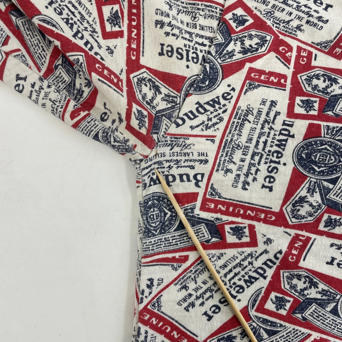 Vintage Budweiser Ringer T-Shirt Size Large All Over Print Beer Promo